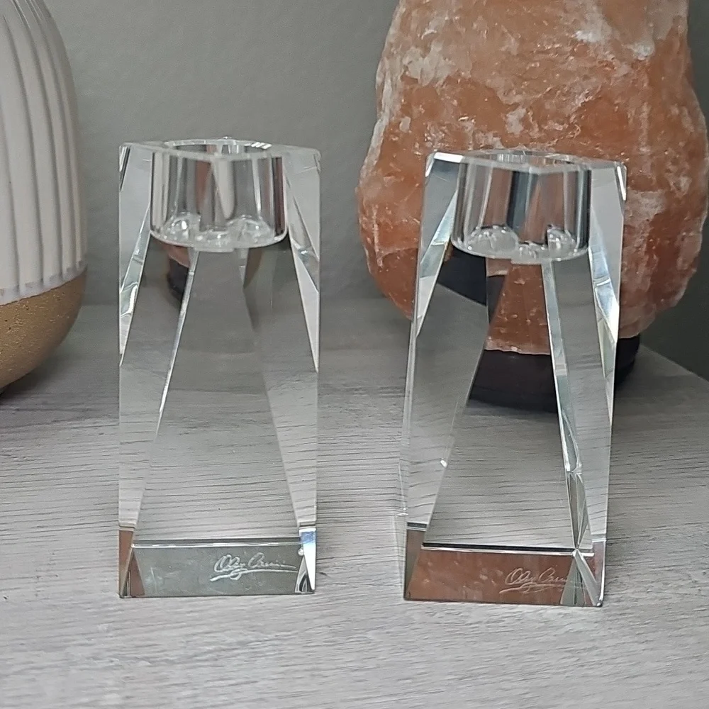 Vintage Y2K Oleg Cassini Brigitte Crystal Taper Candlestick Holders Set 4
